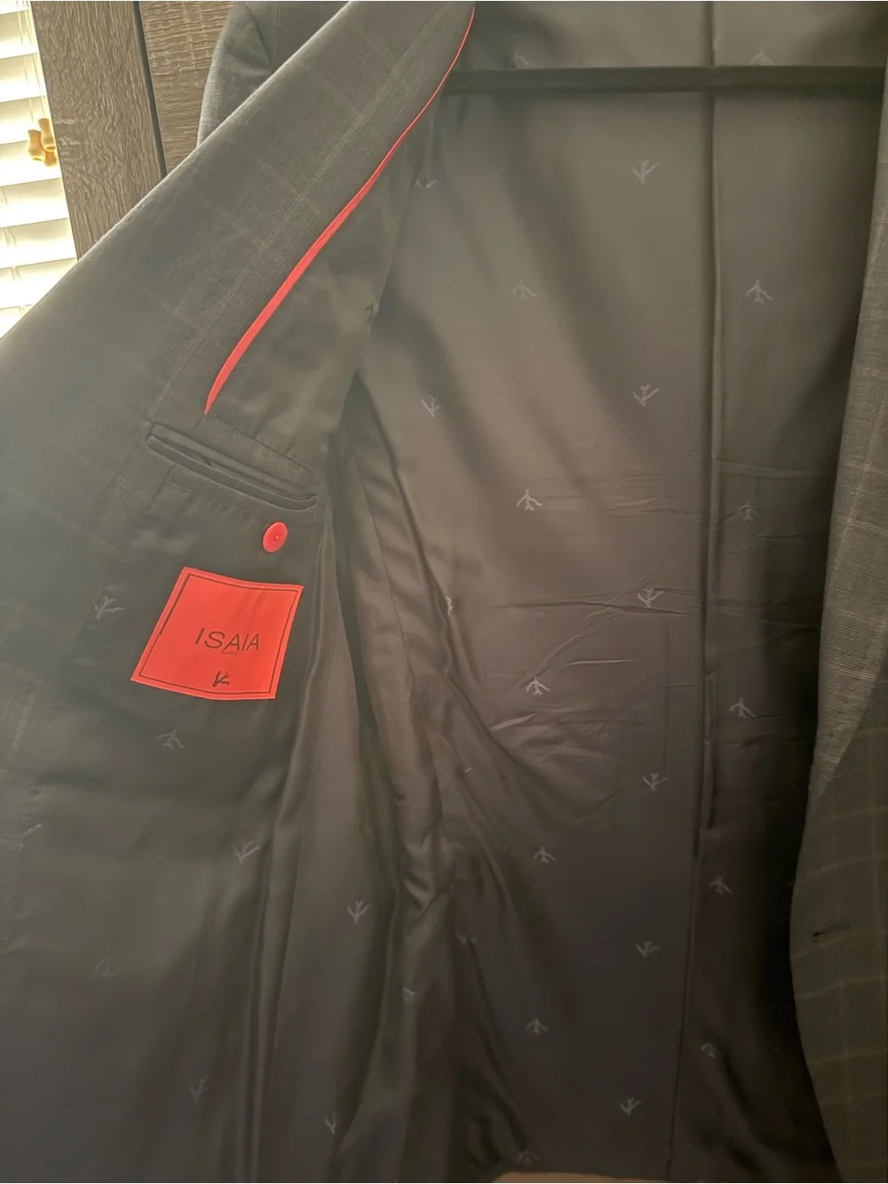 Isaia Black Blazer with Red Interior Trim